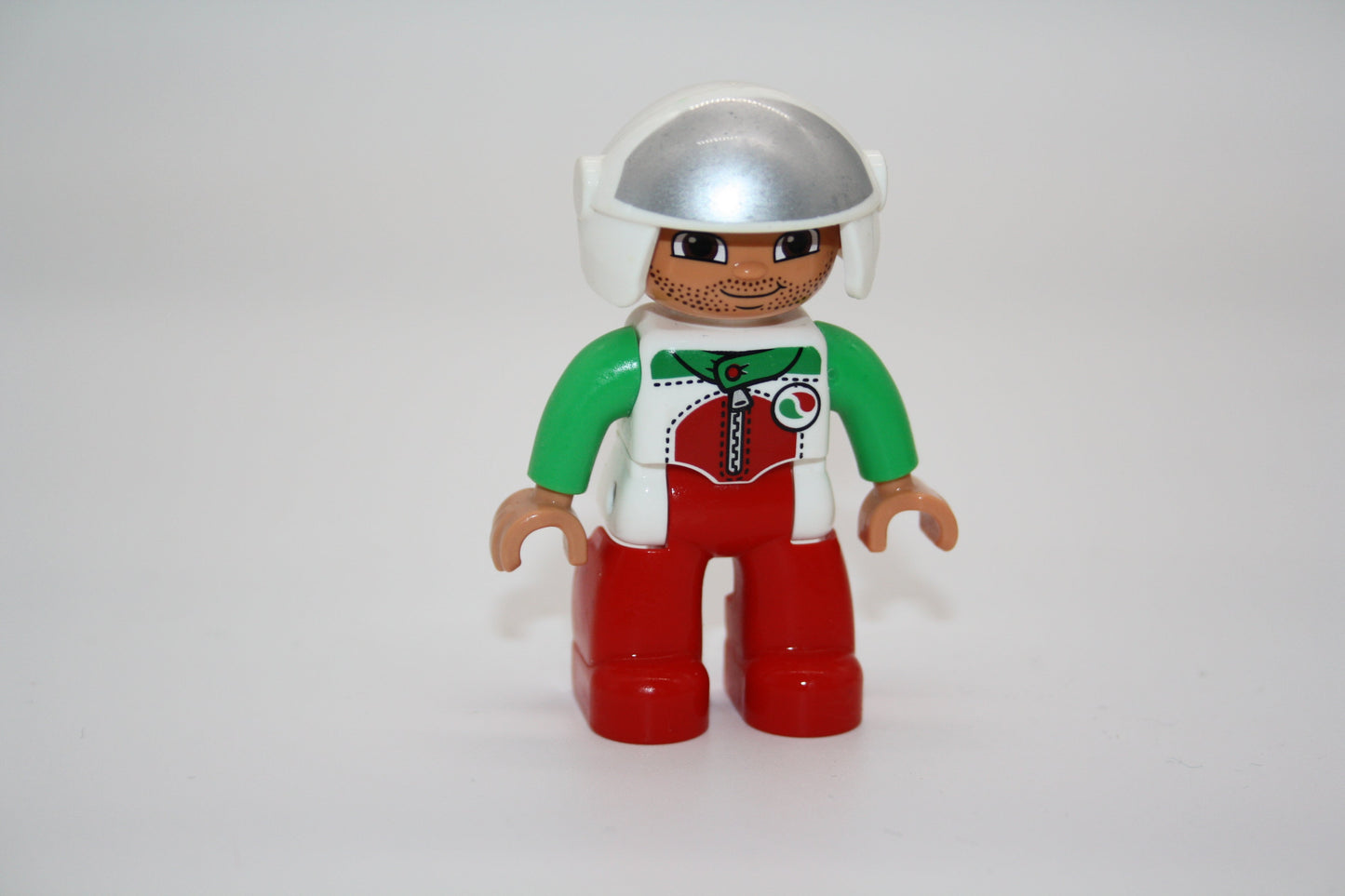 Duplo - Octan Pilot/Motorradfahrer - rote Hose/weiß grünes Oberteil - Mann - Figur - Pilot/in