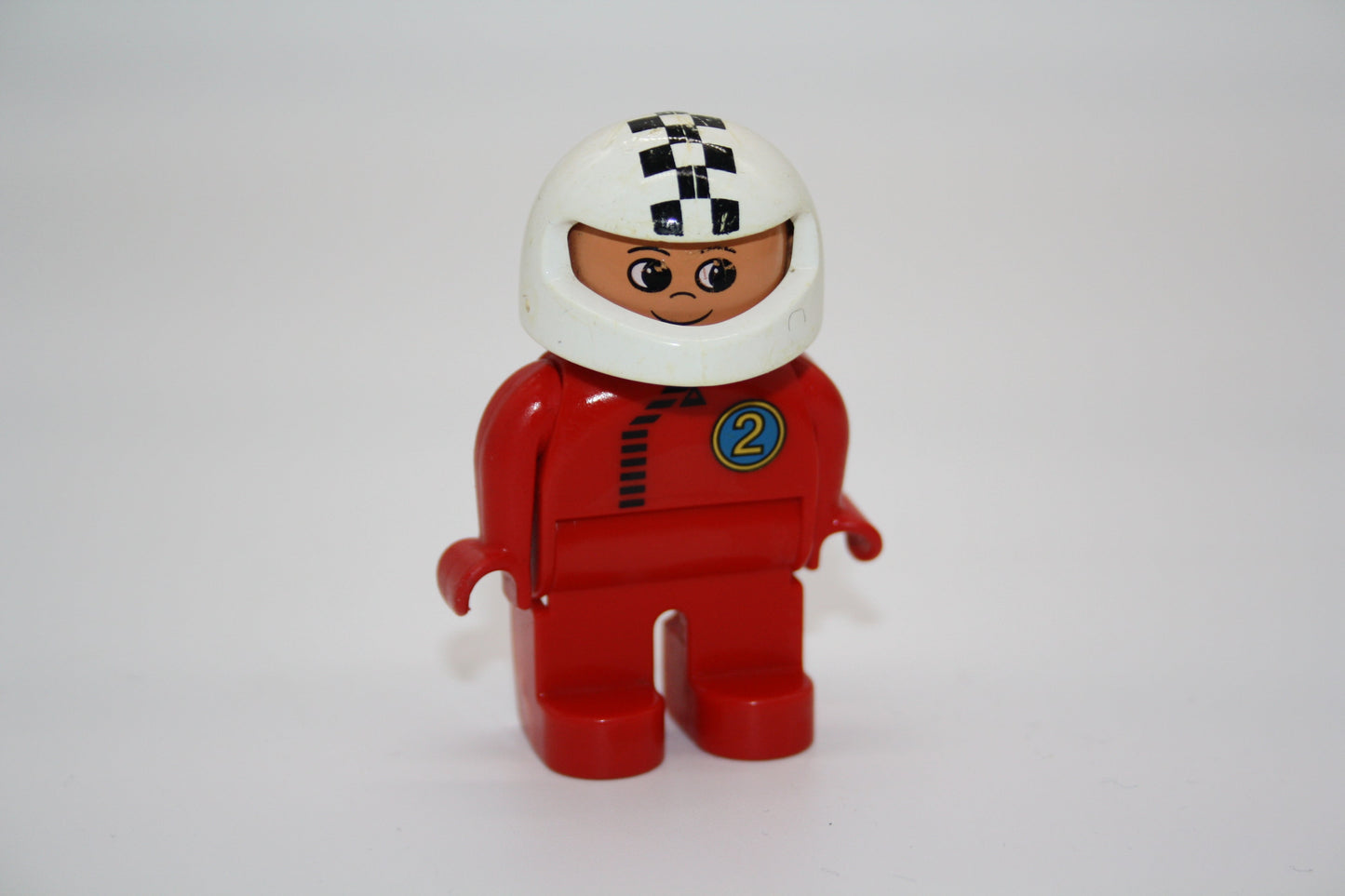 Duplo - Rennfahrer/Motorradfahrer alt - roter Anzug/weißer Helm - Mann - Figur - Rennfahrer/in