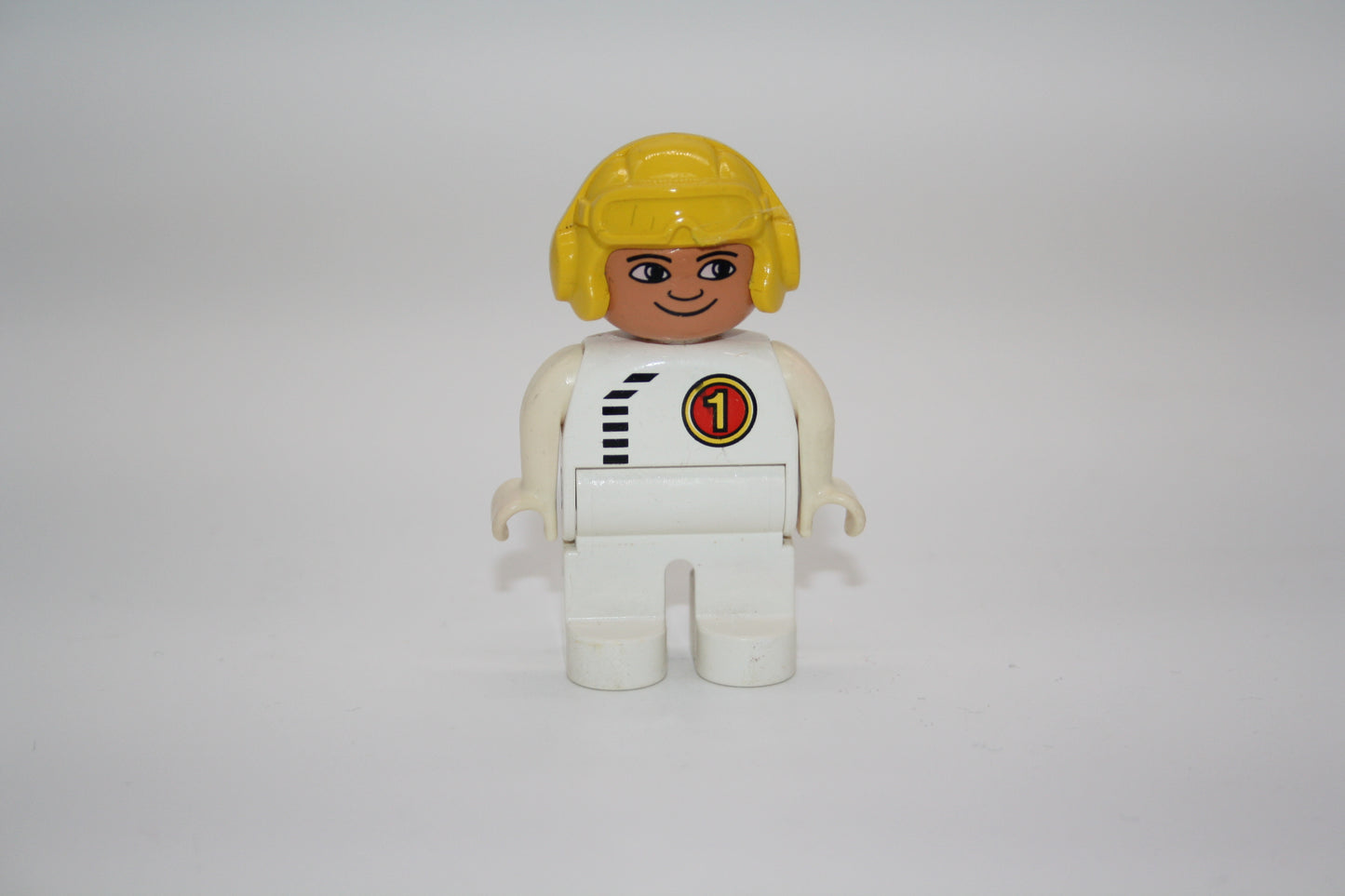 Duplo - Pilot/Rennfahrer alt - weißer Anzug/gelber Helm - Mann - Figur