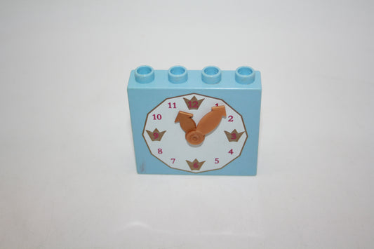 Duplo - 1x4 Stein mit Uhr & beweglichen Zeigern - hellblau - Motivstein