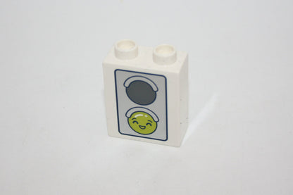 Duplo - Ampel mit Gesichtern doppelseitig Bedruckt - 2er - 1x2Noppen - weiß - Motivstein - neu/Unbespielt