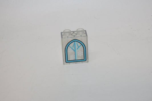 Duplo - 2er Glasstein Eiskristalle im Fenster (1x2 Noppen) - weiß Transparent - 2er Stein - Motivstein