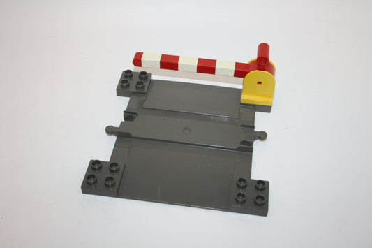 Duplo - Bahnübergang mit gelber Schranke - mit Griff - altgrau/dunkelgrau - Schienen/Gleis - Eisenbahn