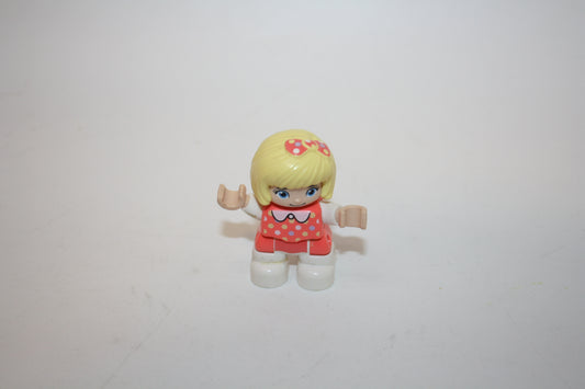 Duplo® Figur - Mädchen - pastellrosa Hose und weiße Ärmel mit Schleife im Haar - Gebraucht