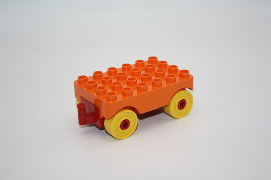 Duplo - Fahrwerk/Waggon m. 4x6 Bauplatte - orangene Platte - Anhänger - Fahrzeuge