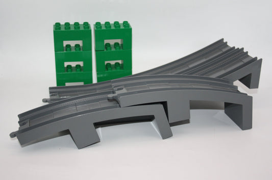 Duplo - Brücke/Eisenbahnbrücke inkl. Stützsteine - neugrau/hellgrau - Schienen - Eisenbahn