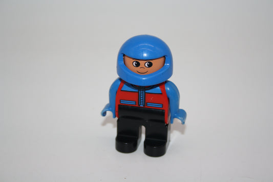 Duplo - Rennfahrer/Motorradfahrer alt - schwarze Hose/rote Weste/blauer Helm - Mann - Figur