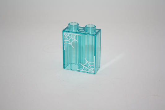 Duplo - 2er Glasstein Spinnennetz (1x2 Noppen) - blau Transparent - 4er Stein - Motivstein