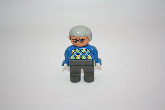 Duplo - Opa alt - graue Hose/blaues kariertes Oberteil - Mann - Figur