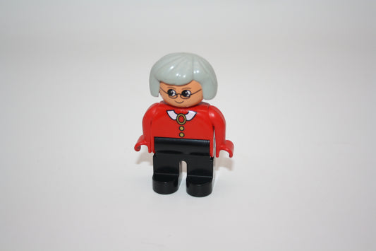 Duplo - Oma alt - schwarze Hose/rotes Oberteil mit Kragen - Frau - Figur