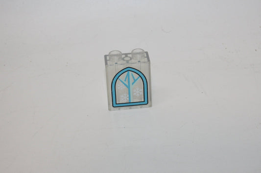 Duplo - 2er Glasstein Eiskristalle im Fenster (1x2 Noppen) - weiß Transparent - 2er Stein - Motivstein - Motivsteine