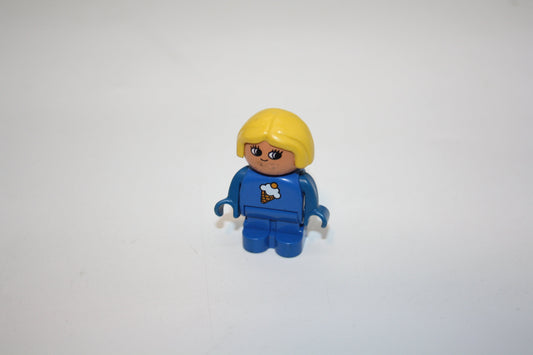 Duplo - blondes Mädchen - blaue Hose/blauer Pulli mit Eis Aufdruck - Lisa - Figur - Mädchen