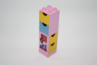 Duplo - Säulen/Eckwände mit Schubladen - versch. Farben - Einrichtung - Bauelement - Zusammengebaut - rosa - Bauelemente