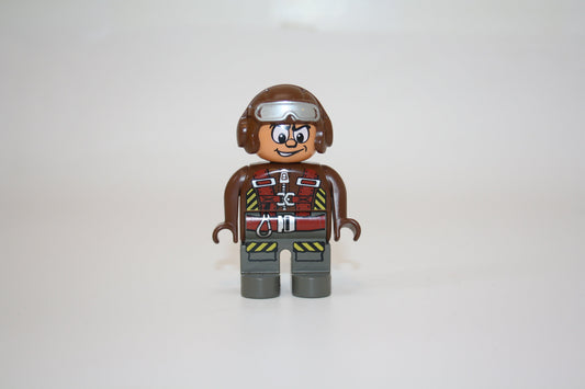 Duplo - Toolo Figur Pilot mit brauner Mütze - alte Serie - graue Hose/braunes Oberteil - Figur - Figuren