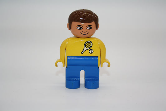 Duplo - Mann alt - blaue Hose/gelbes Oberteil m. Tennisschläger - Figur - alte Serie