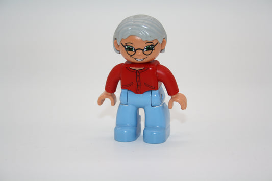 Duplo - Oma - hellblaue Hose/rotes Oberteil - Frau - Figur