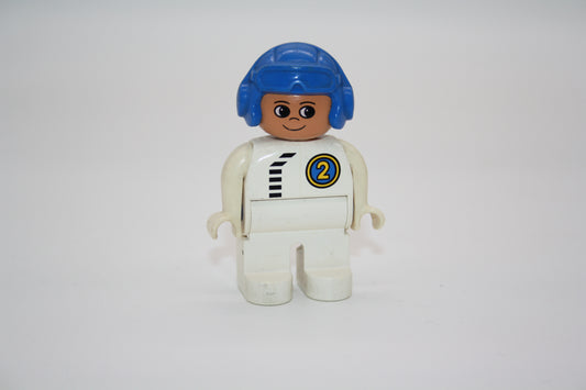 Duplo - Pilot/Rennfahrer alt - weißer Anzug/blauer Helm  - Mann - Figur