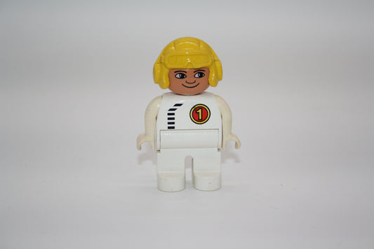 Duplo - Pilot/Rennfahrer alt - weißer Anzug/gelber Helm  - Mann - Figur