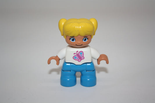 Duplo - Mädchen - blonde Haare - hellblaue Hose/weißer Pulli mit Schmetterling - Figur