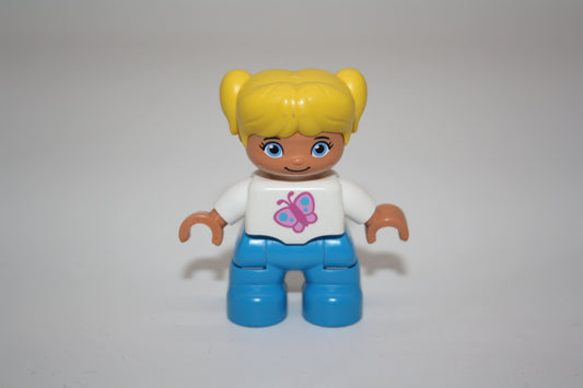 Duplo - Mädchen - blonde Haare - hellblaue Hose/weißer Pulli mit Schmetterling - Figur